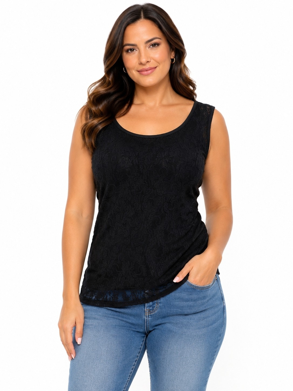 kathy ireland Black Lace Scoop Neck Tank